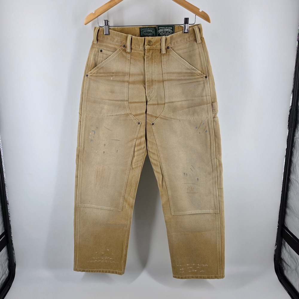 Polo Country Ralph Lauren Mens Tan Double Knee Canvas Carpenter Pants 29x30 NWOT